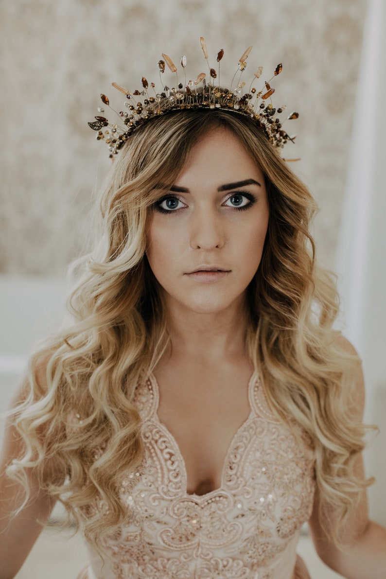 Pearl Brown Crown, Bride headband, Wedding Tiara, Pearl Bridal Crown, Wedding Crown, Pearl headband, Amber Bridal Tiara image 9