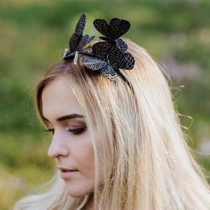 Butterfly headband, Monarch Butterfly headpiece, Bohemian Festival Headpiece, Costume butterfly, Black Fascinator, Baby headband image 4