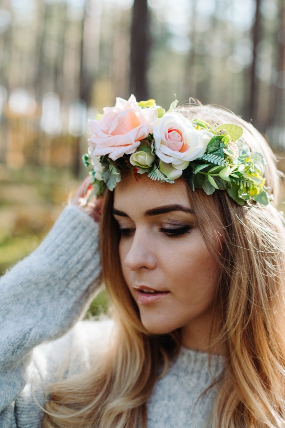 Rose Flower Crown, Wedding Crown, Peach Flower Headband  display picture 2