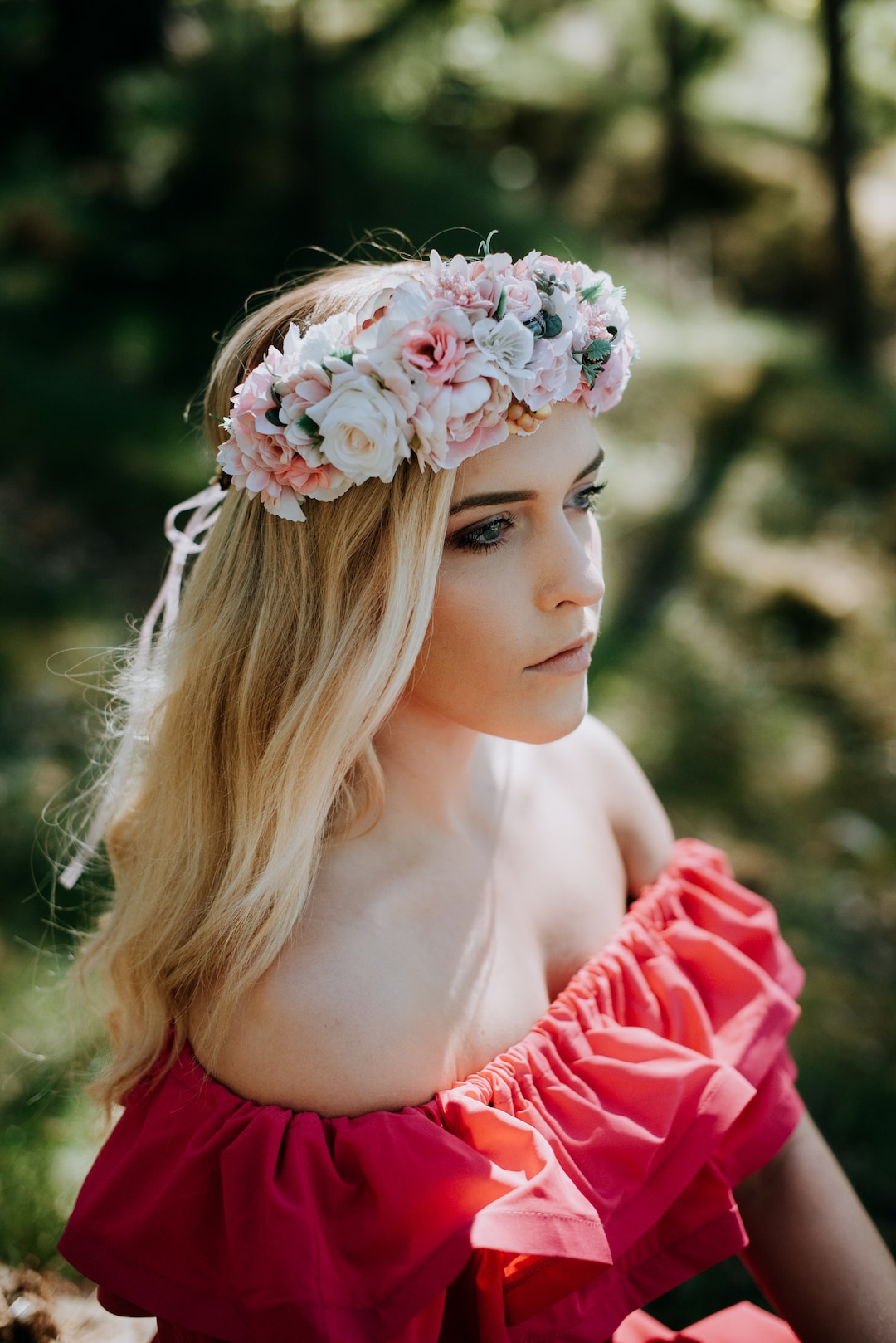 Blush Flower Crown Pink Boho Crown Wedding Crown Pink Flower Headpiece