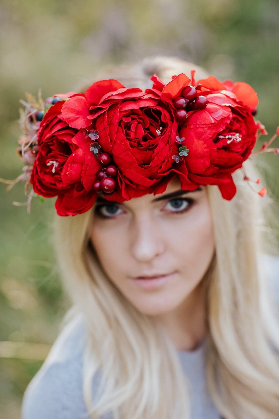 Large Flower Crown, Red Peony Crown, Rose Headband, Fall Flower Crown