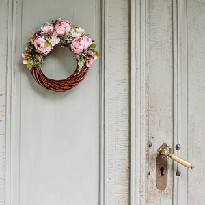 12 Spring Peony Wreath, Front Door Wreaths, Door wreath for wedding, Blush pink wreath, Peony flower wreath, Fall flower wreath image 2