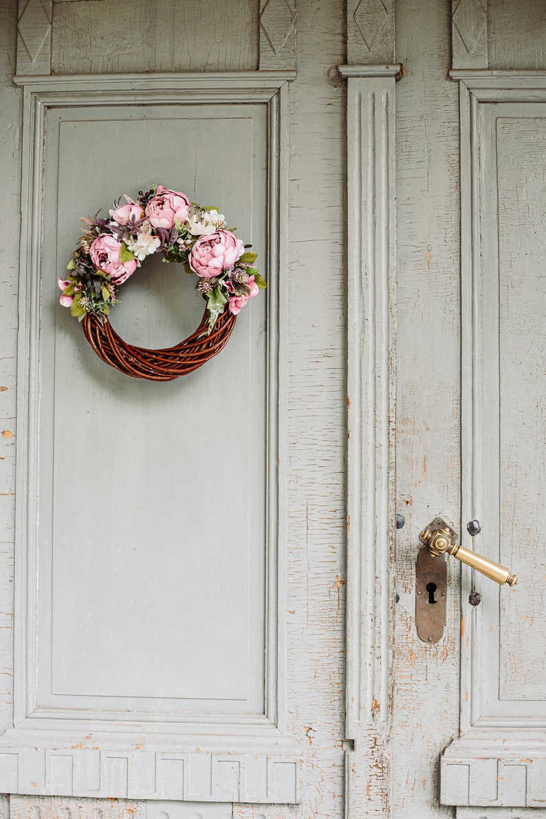 12 Spring Peony Wreath, Front Door Wreaths, Door wreath for wedding, Blush pink wreath, Peony flower wreath, Fall flower wreath image 2