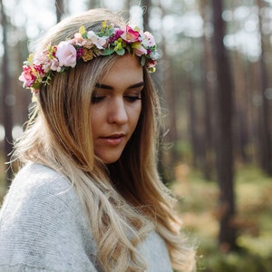 Flower crown, Wedding flower crown, Bridal Flower crown, Pink flower crown, Bridal hair, Bridesmaids, Bohemian crown, Bohemian crown image 4