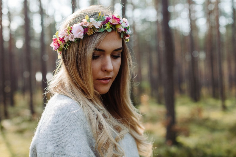 Flower crown, Wedding flower crown, Bridal Flower crown, Pink flower crown, Bridal hair, Bridesmaids, Bohemian crown, Bohemian crown image 4