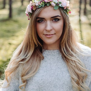 Flower crown, Wedding flower crown, Bridal Flower crown, Pink flower crown, Bridal hair, Bridesmaids, Bohemian crown, Bohemian crown image 10