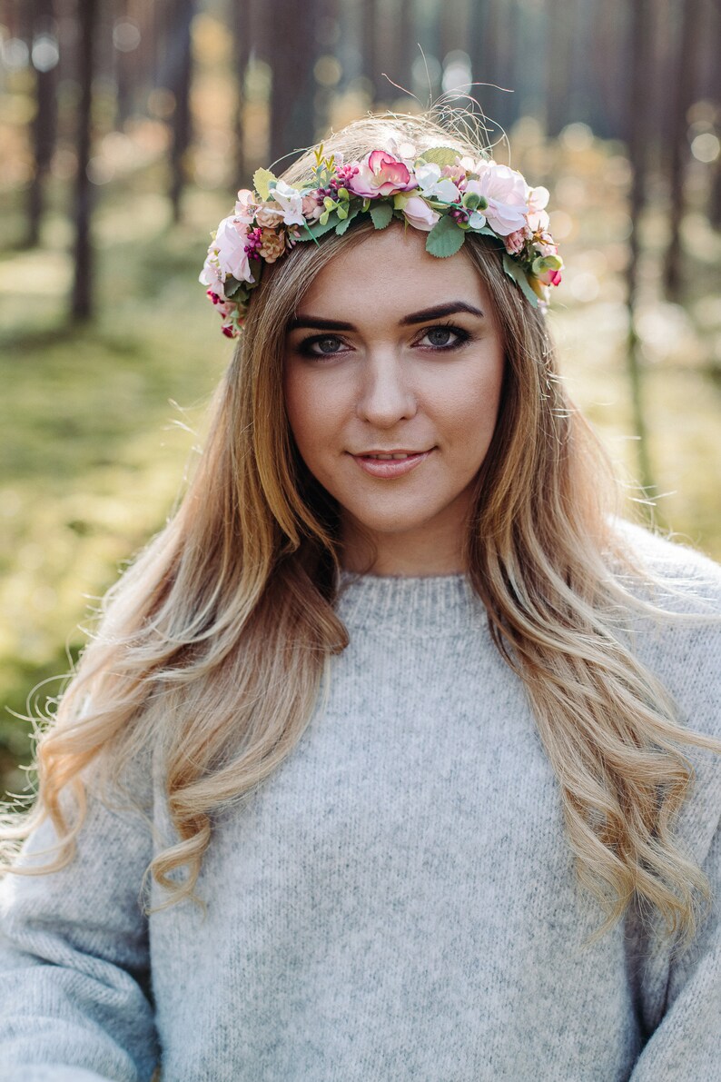 Flower crown, Wedding flower crown, Bridal Flower crown, Pink flower crown, Bridal hair, Bridesmaids, Bohemian crown, Bohemian crown image 10