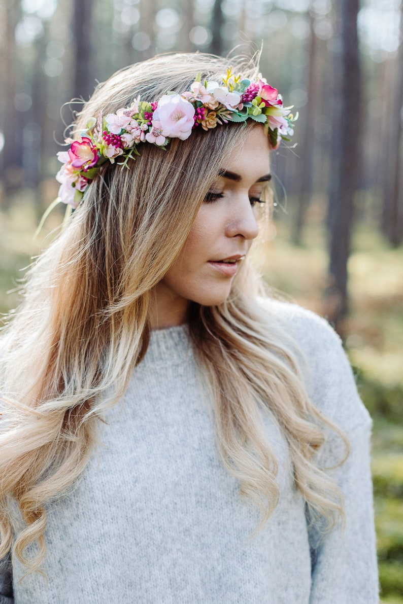 Flower crown, Wedding flower crown, Bridal Flower crown, Pink flower crown, Bridal hair, Bridesmaids, Bohemian crown, Bohemian crown image 7