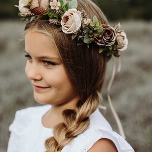 Brown flower crown, rose flower crown, Hair wreath, Girl hairpiece, Girl flower crown, Rustic crown, Boho crown, baby breath crown image 7