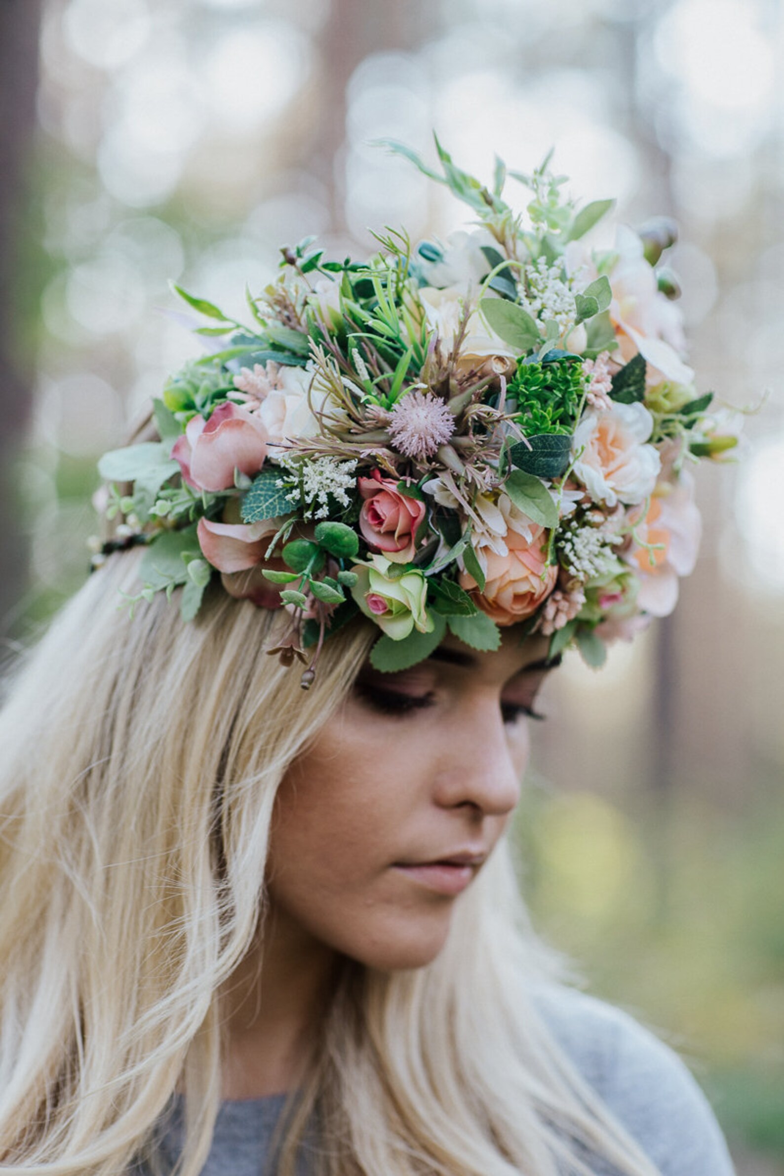 Midsommar Flower Crown Orange Floral Crown Woodland Wreath Etsy