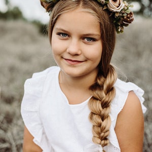 Brown flower crown, rose flower crown, Hair wreath, Girl hairpiece, Girl flower crown, Rustic crown, Boho crown, baby breath crown image 2