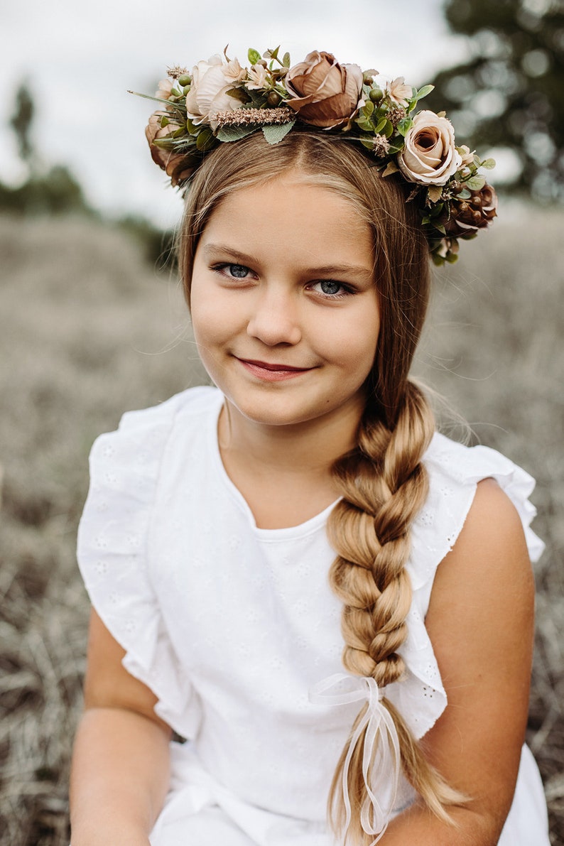 Brown flower crown, rose flower crown, Hair wreath, Girl hairpiece, Girl flower crown, Rustic crown, Boho crown, baby breath crown image 2