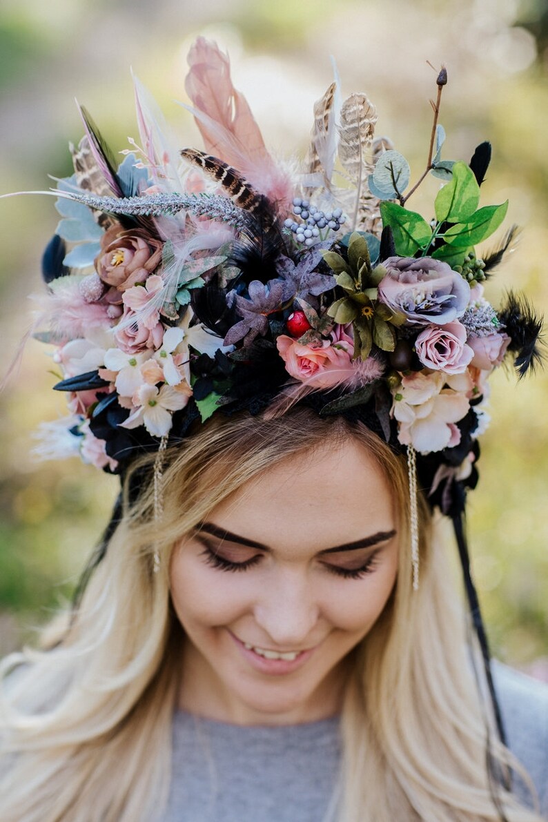 Large flower crown Bridal crown Halloween crown Photo props | Etsy