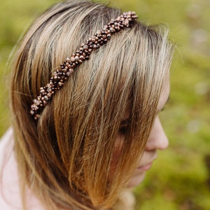 Bronze pearl headband, bridal halo crown, Bride headband, Bronze headband, boho hair crown, bohemian headband, simplistic crown image 9