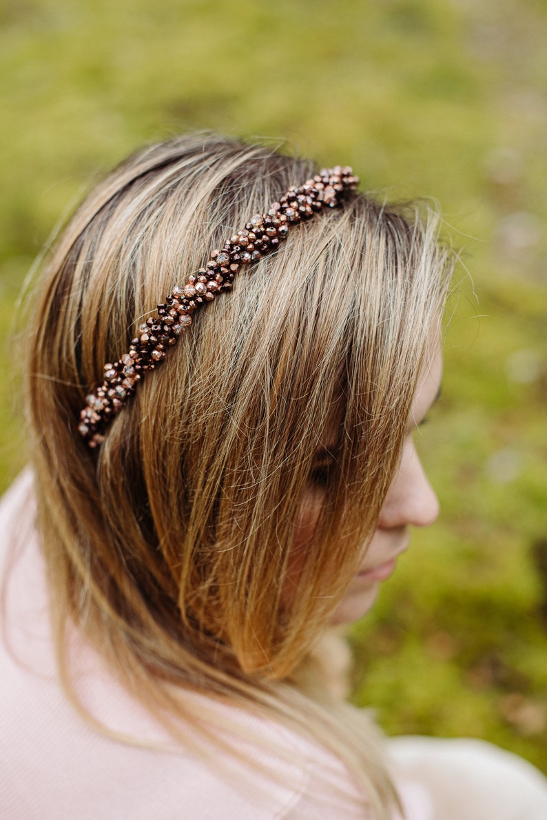 Bronze pearl headband, bridal halo crown, Bride headband, Bronze headband, boho hair crown, bohemian headband, simplistic crown image 9