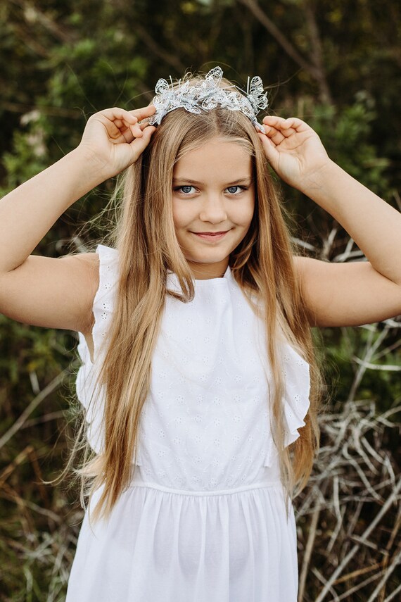 Allover Silver Butterfly Small & Large Butterflies Etched Metal Boho Headband Headband with dangling metal butterflies - choose from  main image 4