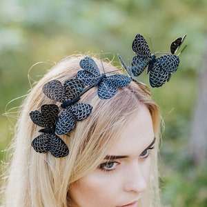 Butterfly headband, Monarch Butterfly headpiece, Bohemian Festival Headpiece, Costume butterfly, Black Fascinator, Baby headband image 5