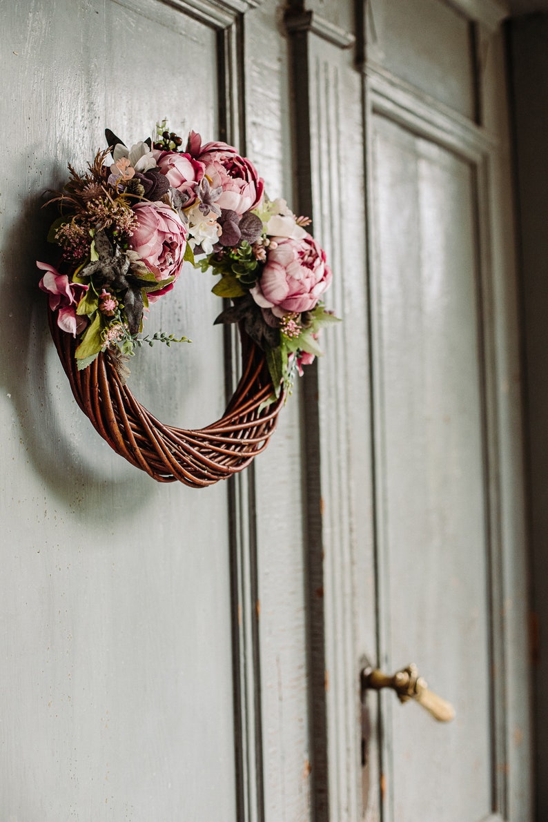 12 Spring Peony Wreath, Front Door Wreaths, Door wreath for wedding, Blush pink wreath, Peony flower wreath, Fall flower wreath image 8