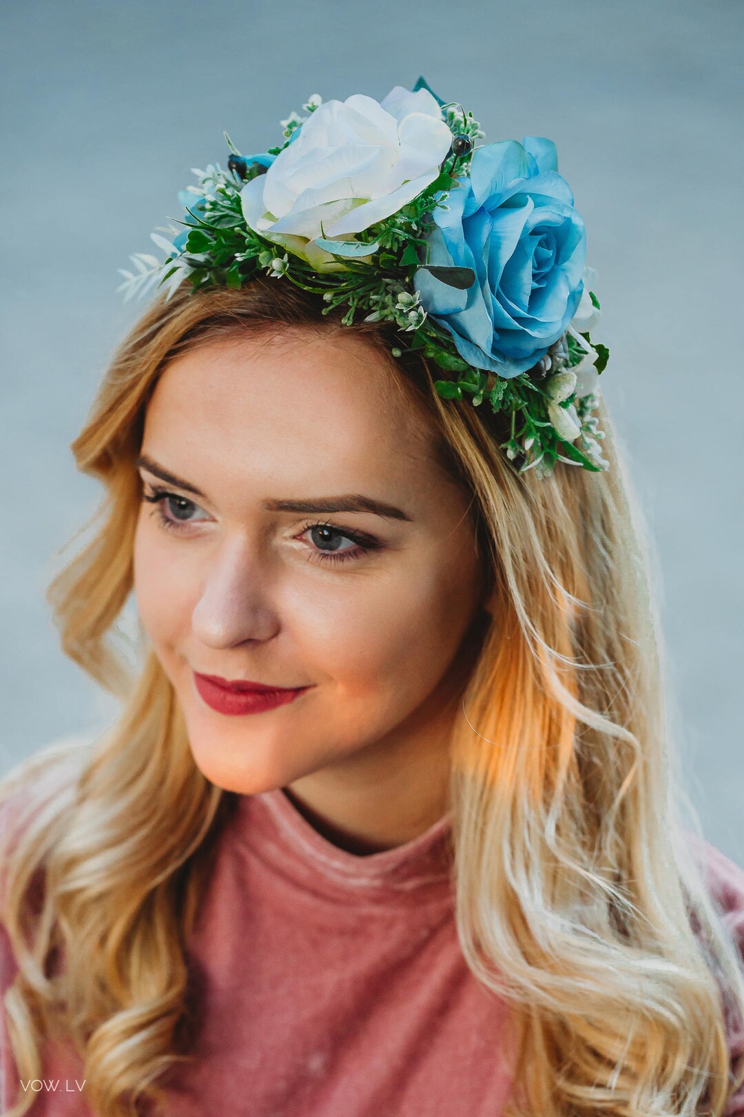 Blue Flower Crown, Blue Flower Headband, Rose Headband, Blue Rose Crown