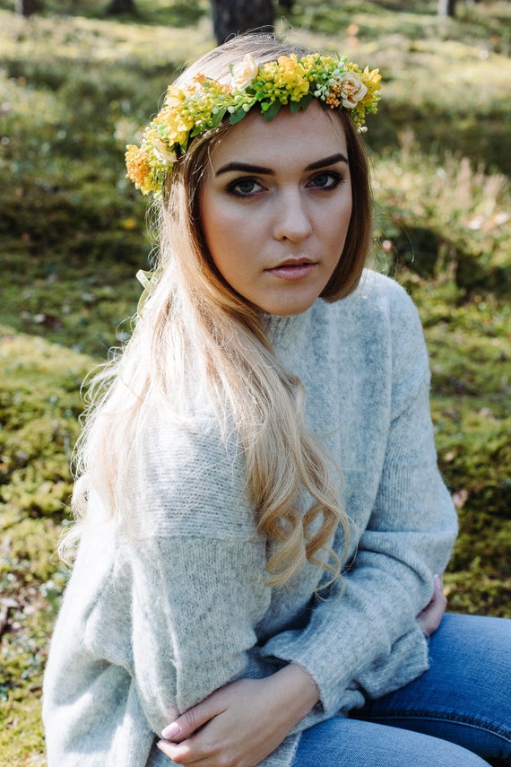 Midsommar Flower Crown Bridal Flower Crown Yellow Flower Etsy