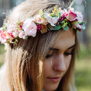 Flower crown, Wedding flower crown, Bridal Flower crown, Pink flower crown, Bridal hair, Bridesmaids, Bohemian crown, Bohemian crown image 6