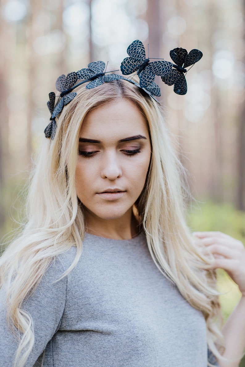 Butterfly headband, Monarch Butterfly headpiece, Bohemian Festival Headpiece, Costume butterfly, Black Fascinator, Baby headband image 8