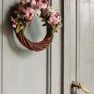 12 Spring Peony Wreath, Front Door Wreaths, Door wreath for wedding, Blush pink wreath, Peony flower wreath, Fall flower wreath image 7