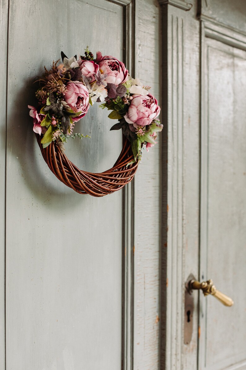 12 Spring Peony Wreath, Front Door Wreaths, Door wreath for wedding, Blush pink wreath, Peony flower wreath, Fall flower wreath image 7