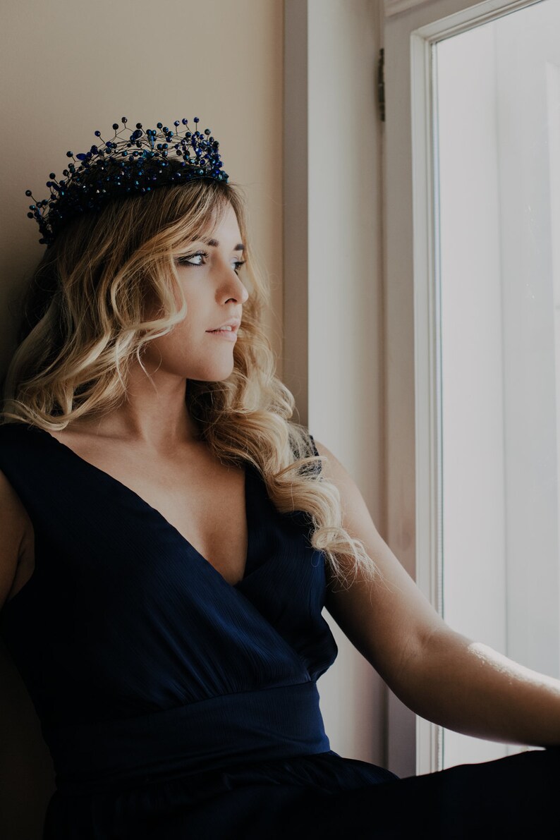 Pearl Bridal Tiara, Crystal Wedding Crown, Blue Wedding Tiara, Bridal Crown, Bridal Hair Accessories, Bridal Headpiece, Bridal Headband image 8