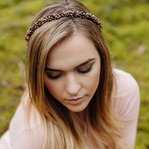 Bronze pearl headband, bridal halo crown, Bride headband, Bronze headband, boho hair crown, bohemian headband, simplistic crown image 4