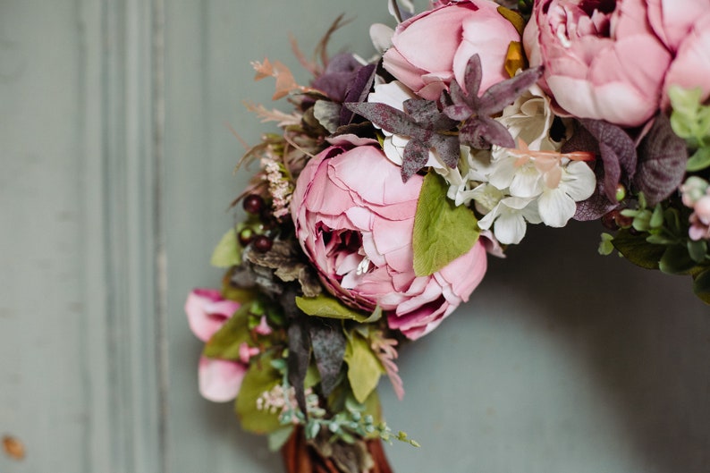 12 Spring Peony Wreath, Front Door Wreaths, Door wreath for wedding, Blush pink wreath, Peony flower wreath, Fall flower wreath image 5