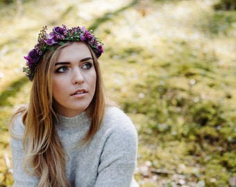 Purple Flower crown Wedding flower crown Bridal Flower crown Purple rose flower crown Fall flower crown Small flower crown LaCrown