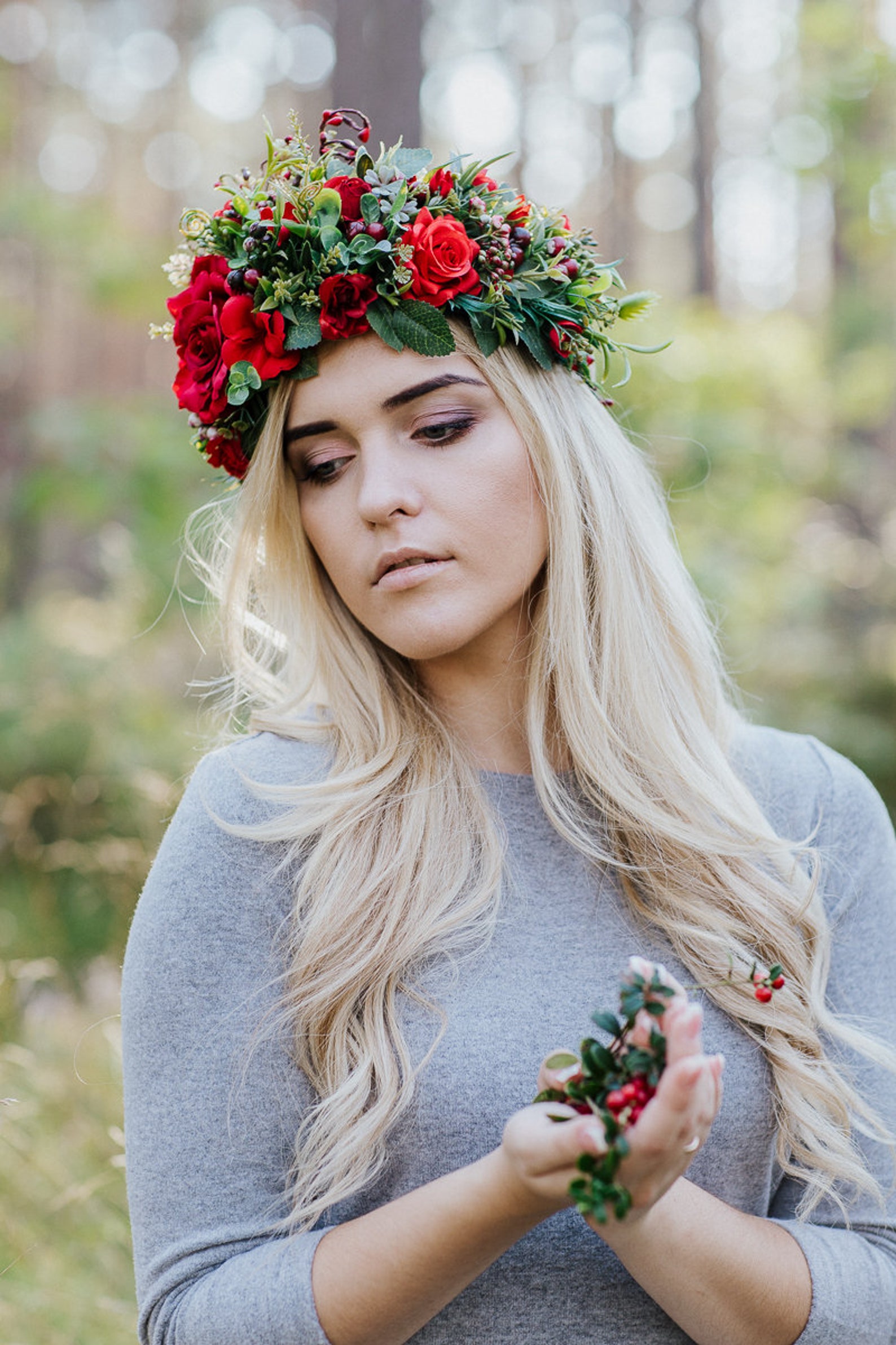 Large Flower Crown Red Floral Crown Flower Halo Wedding Etsy