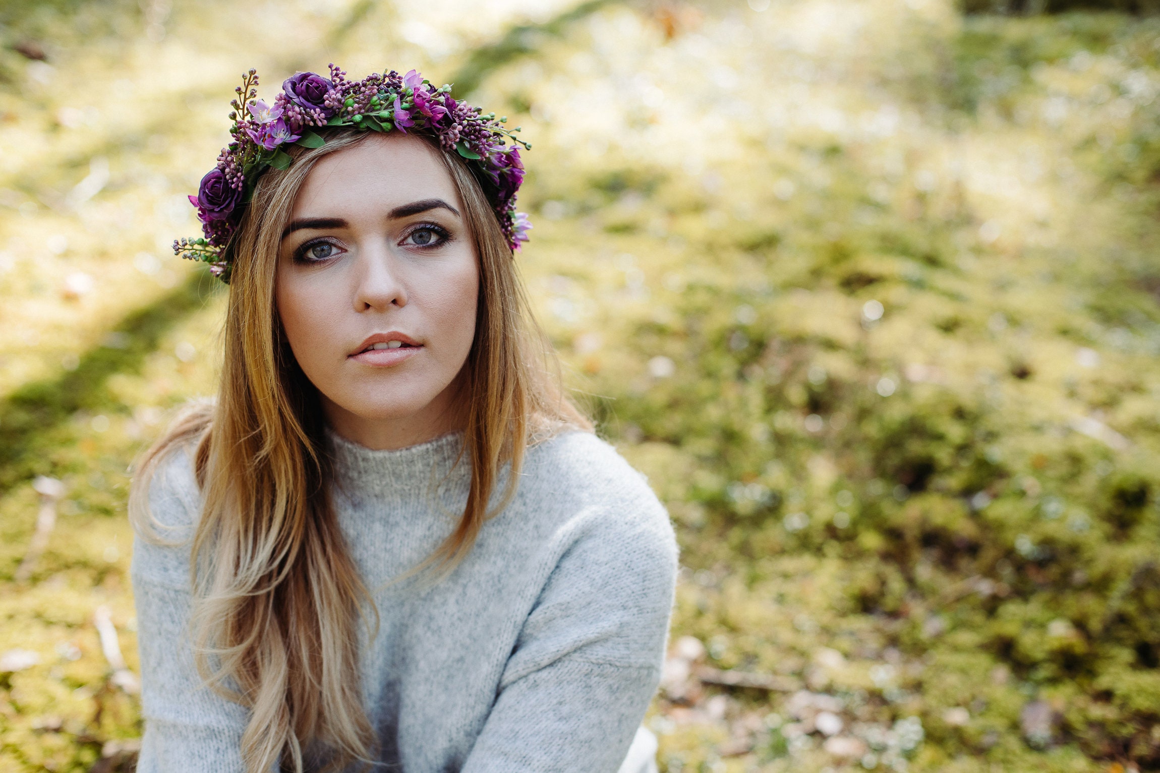 Purple Flower Crown, Wedding Flower Crown, Bridal Flower 