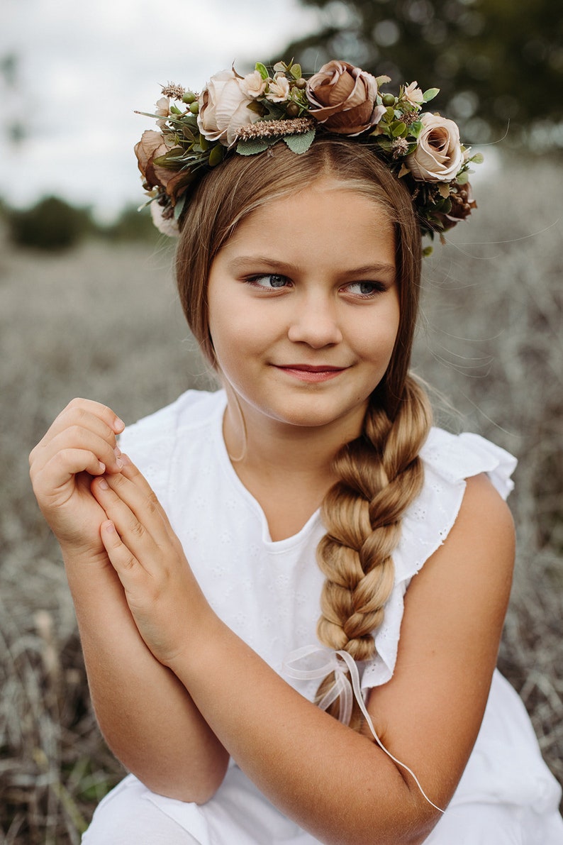 Brown flower crown, rose flower crown, Hair wreath, Girl hairpiece, Girl flower crown, Rustic crown, Boho crown, baby breath crown image 8