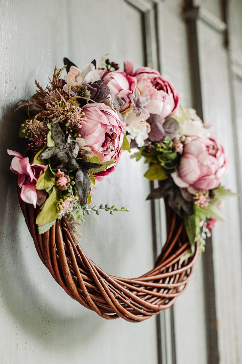 12 Spring Peony Wreath, Front Door Wreaths, Door wreath for wedding, Blush pink wreath, Peony flower wreath, Fall flower wreath image 9