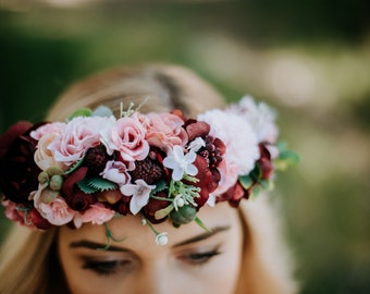 Fuchsia flower crown, pink headband, french flower crown, blush flower crown, boho wedding, hallo wreath, wedding headpiece, LaCrown