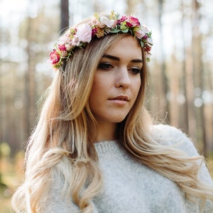 Flower crown, Wedding flower crown, Bridal Flower crown, Pink flower crown, Bridal hair, Bridesmaids, Bohemian crown, Bohemian crown image 8