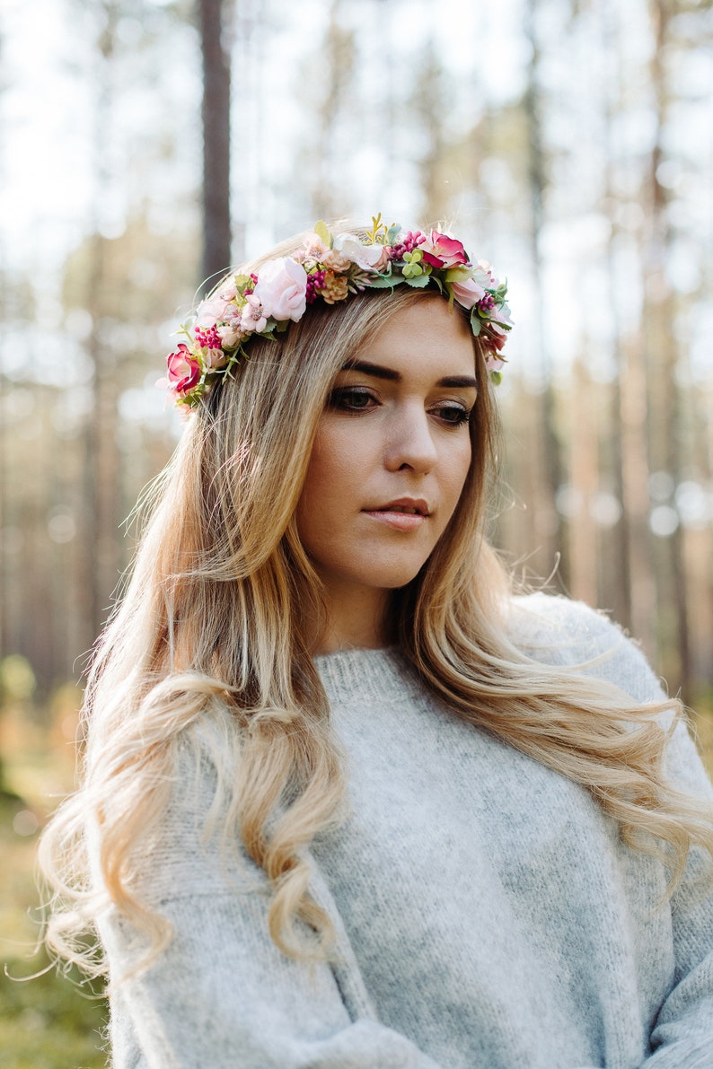 Flower crown, Wedding flower crown, Bridal Flower crown, Pink flower crown, Bridal hair, Bridesmaids, Bohemian crown, Bohemian crown image 8