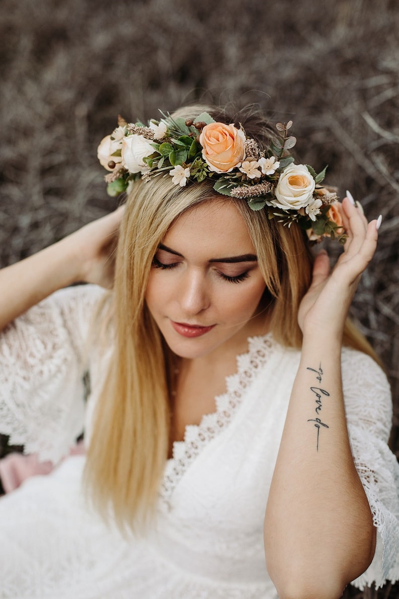 Rose Flower Crown Flower Wreath Wood Flower Crown Bridal Etsy