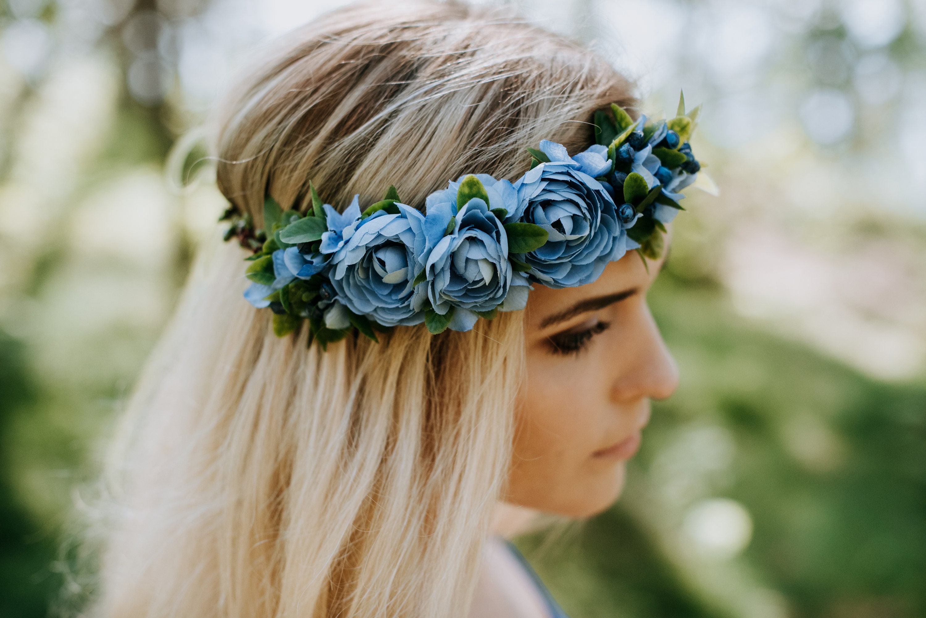 Elegant Blue Floral Bella Headpiece Blue and White Wedding Headpiece. Light Blue Wedding Hair  main image 4