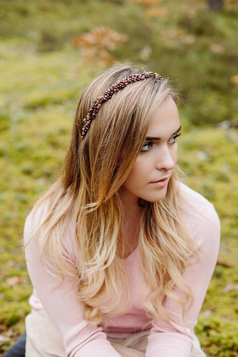 Bronze pearl headband, bridal halo crown, Bride headband, Bronze headband, boho hair crown, bohemian headband, simplistic crown image 5