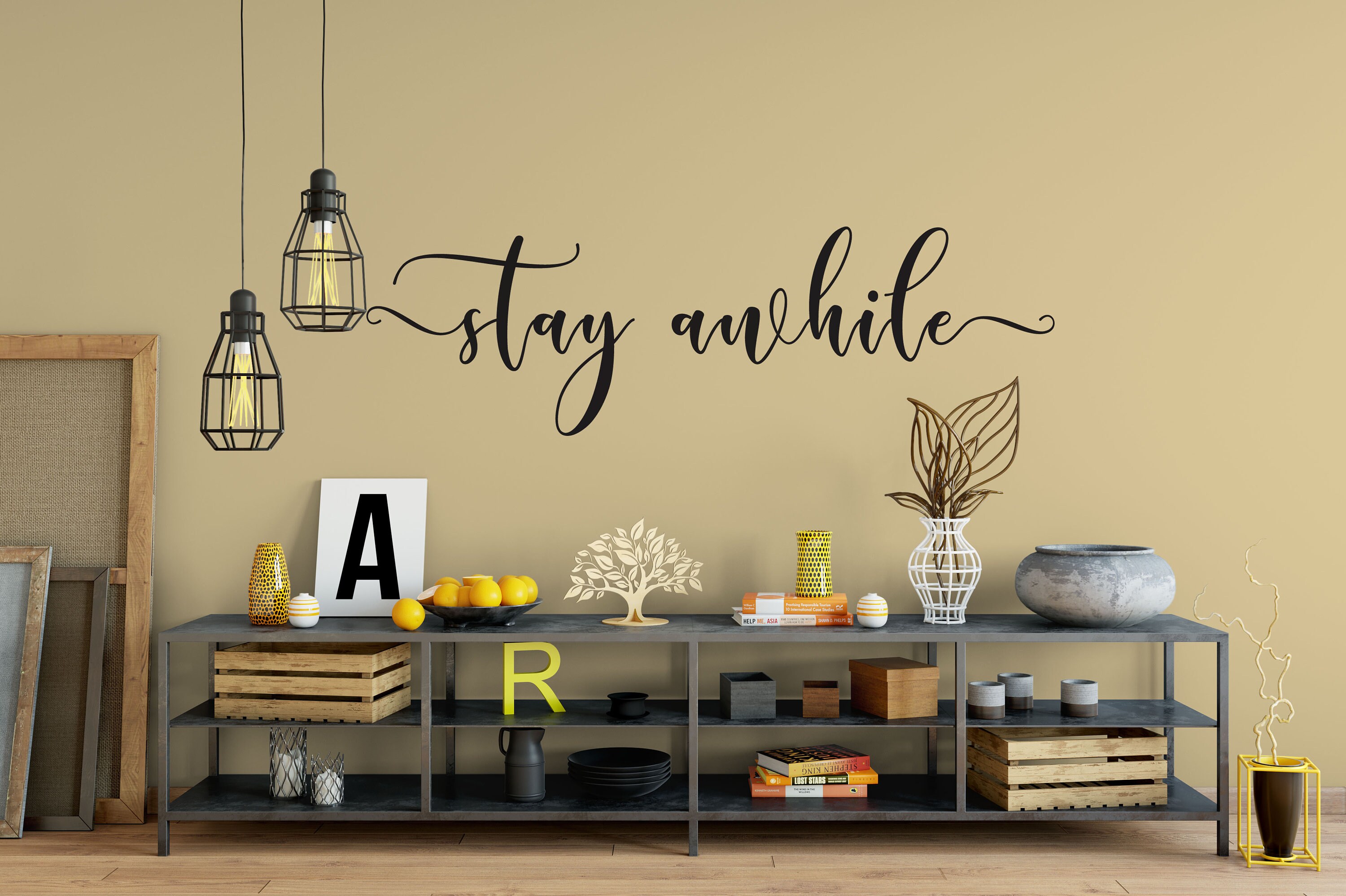 Stay Awhile, Vinyl Wall Decal, Wall Words Vinyl Decal, Vinyl Lettering