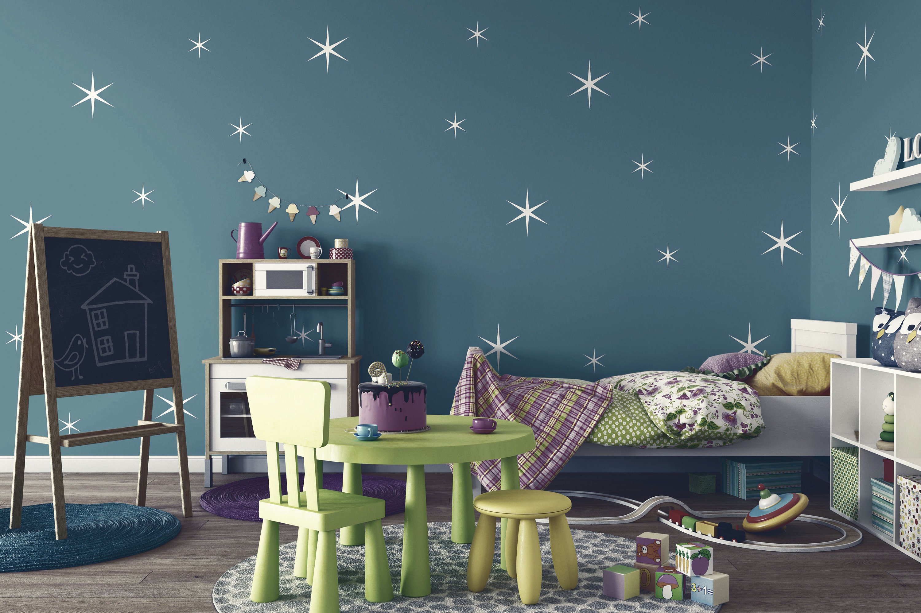 Star Wall Decals Retro Stars Vinyl Wall Decals, 18 Sparkle Stars