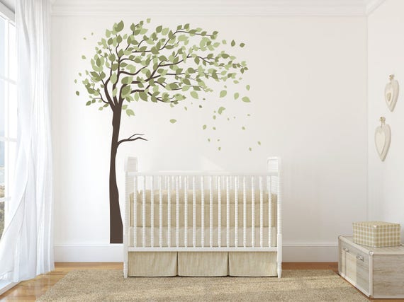 Nursery Wall Decal Tree Vinyl Decal, Tree Wall Decal, Tree and Leaves decal, Kids Vinyl Sticker Vinyl Wall Decal ABTR7