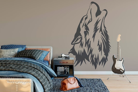 Wolf Decal, Howling Wolf Decal ,Vinyl Wall Art Decal, Wolf Howling Silhouette Wall Decals