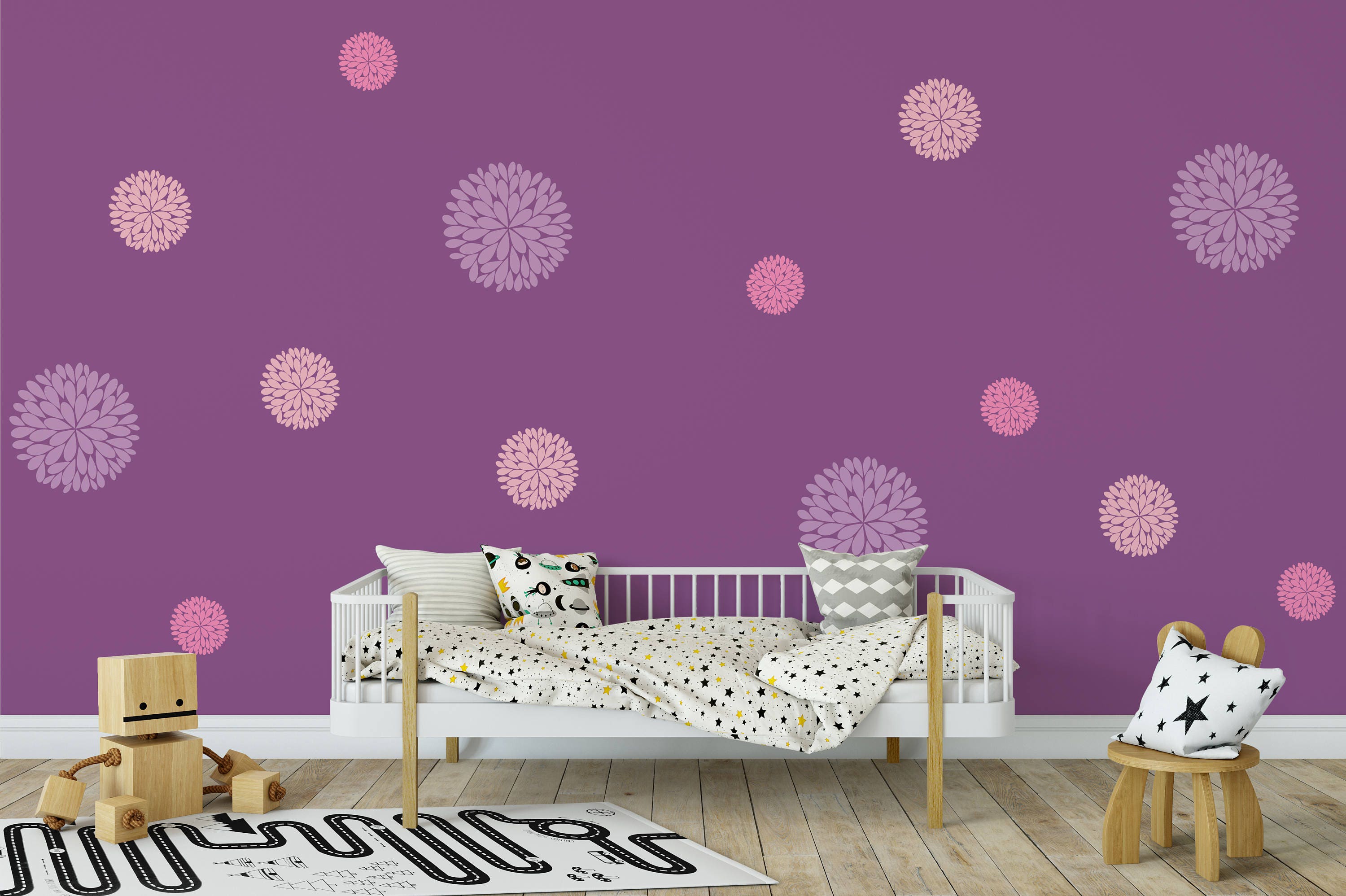 Flower Wall Decals, Dahlia Flower Vinyl Decals, Wall Art Decal Set of
