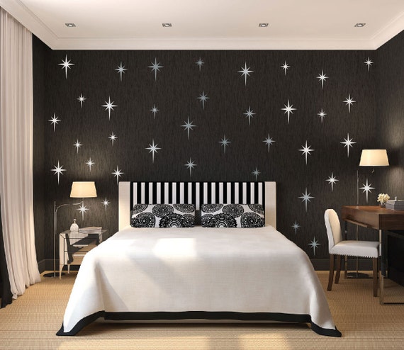 Metallic Silver Retro Starbursts Vinyl Wall Decals, Confetti Stars ABST7 - Nursery Decor - Sparkle Star Decals