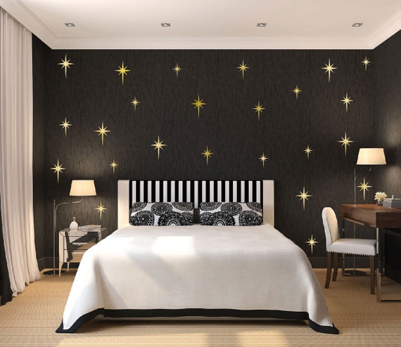 Metallic Gold Retro Starbursts Vinyl Wall Decals, Confetti Stars ABST7 - Nursery Decor - Sparkle Star Decals