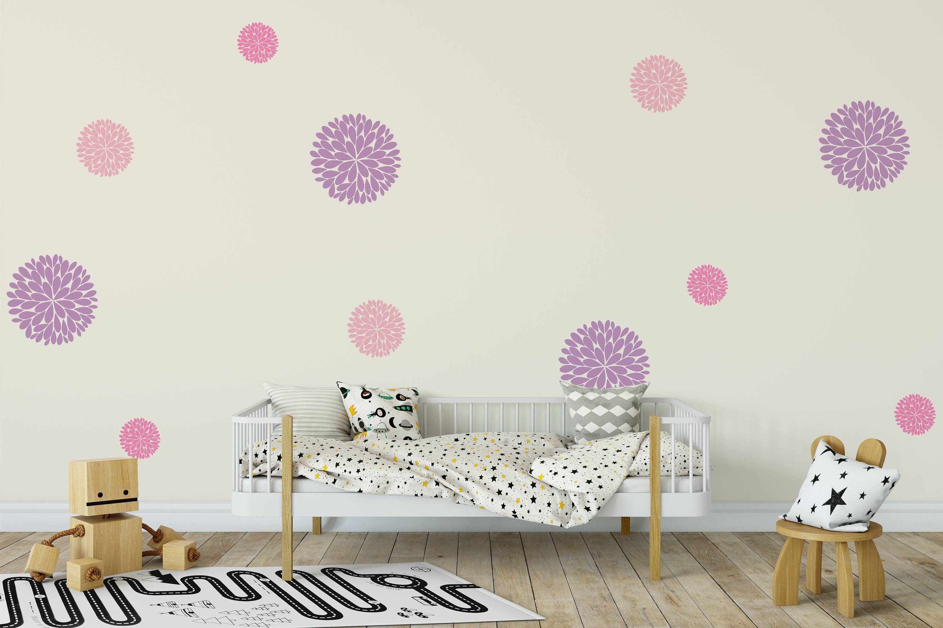 Flower Wall Decals, Dahlia Flower Vinyl Decals, Wall Art Decal Set of